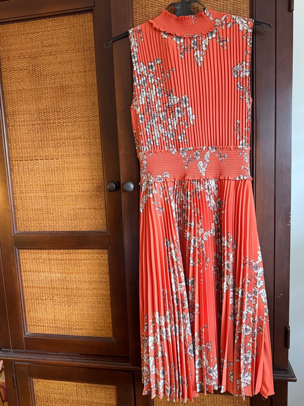 Nanette Lepore Coral Floral Pleated Midi Dress